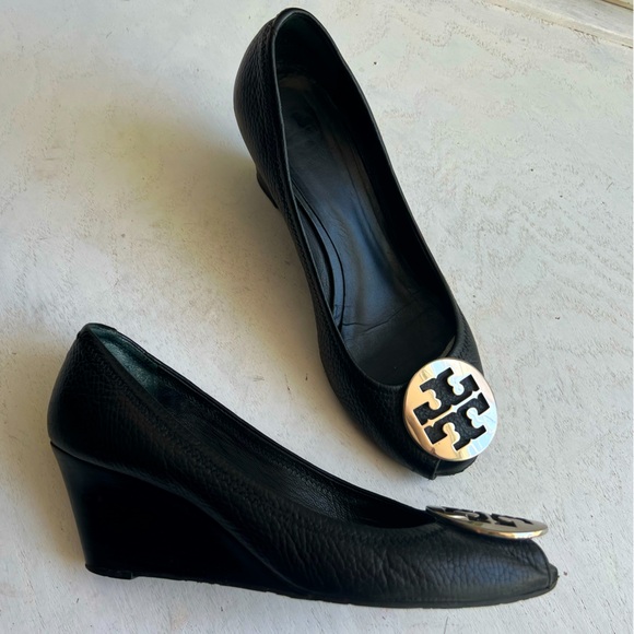 Tory Burch Shoes - Tory Burch logo leather wedges